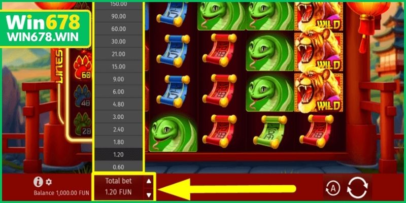 Bảng paytable được hiển thị đầy đủ